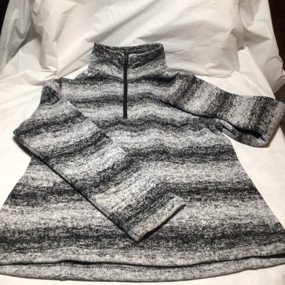 Lands End Women's Fleece 1/4 Zip Pullover/Sweater- Black White -Size Small
